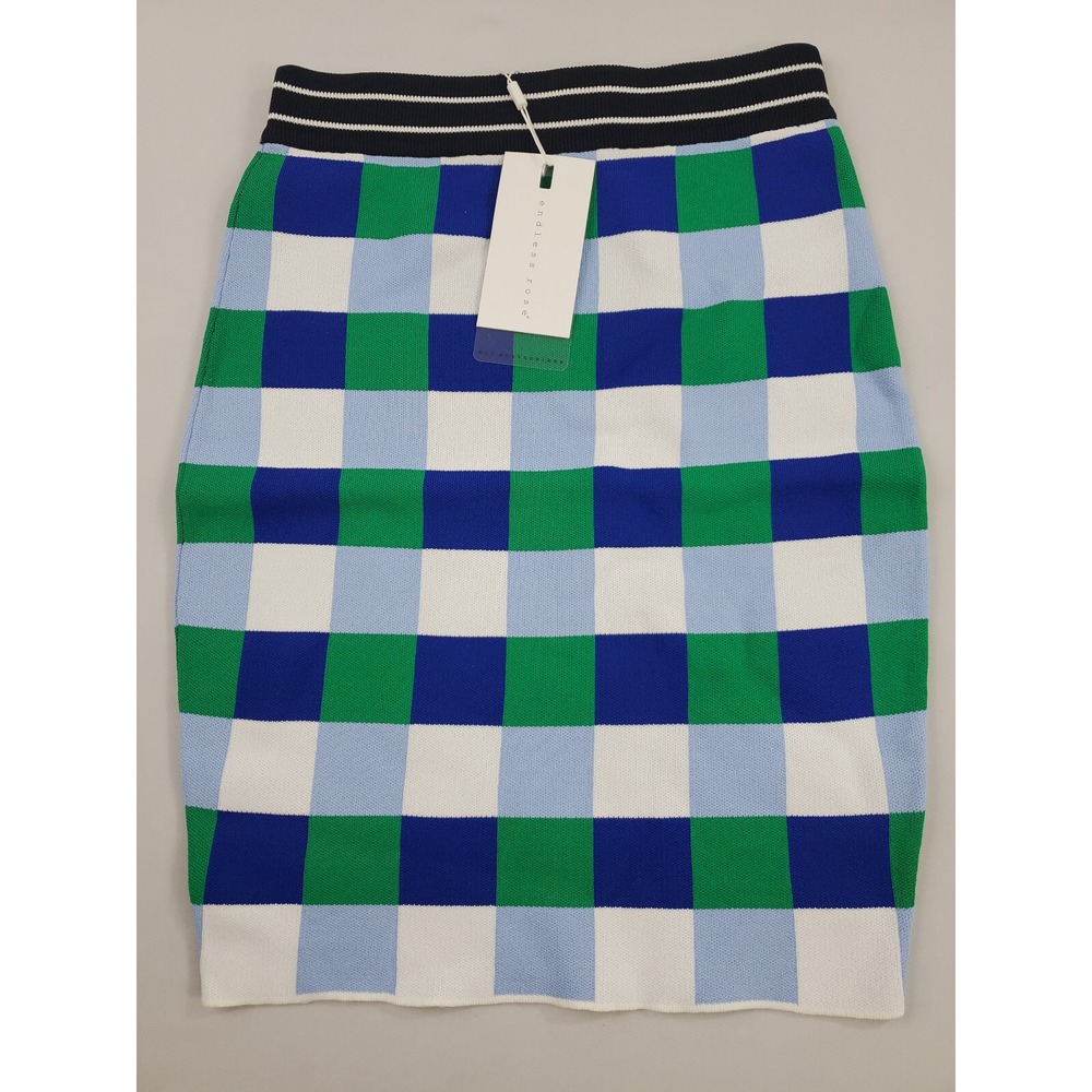 Endless Rose women skirt rayon nylon check blue green XS $79.50